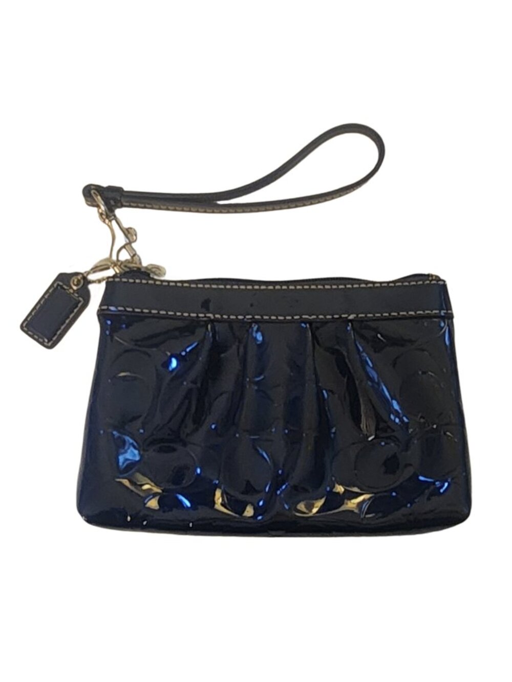 Coach Dark Navy Blue Patent Leather Signature C Wristlet Y2K